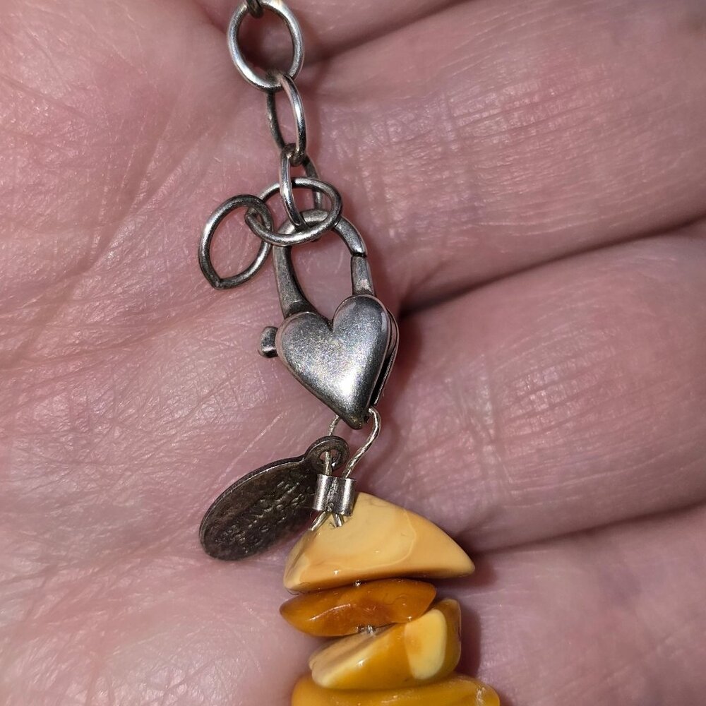 Baltic Amber Nugget Necklace Sterling Silver Beads And Heart Clasp - Picture 3 of 8